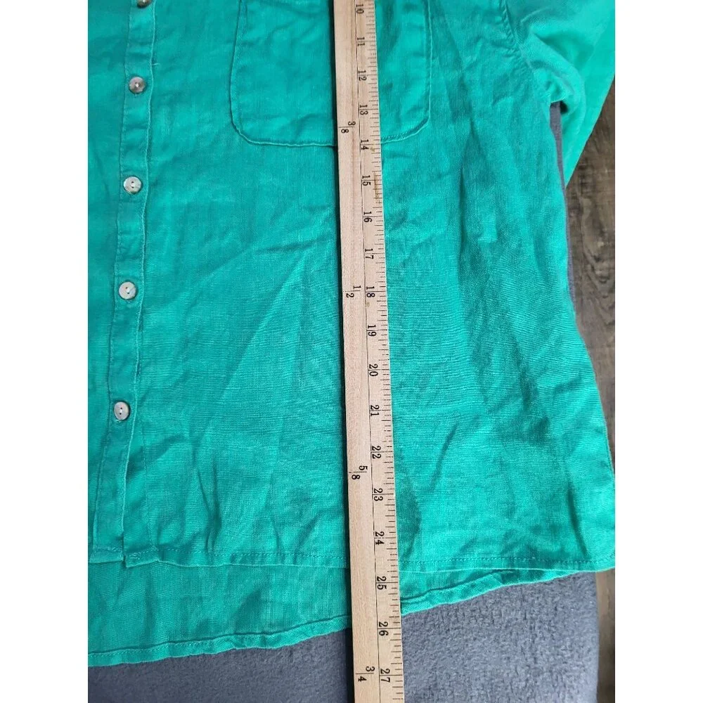 Rachel Zoe Women's XL Green 100% Linen Button Up Long Sleeved Blouse - Picture 5 of 8